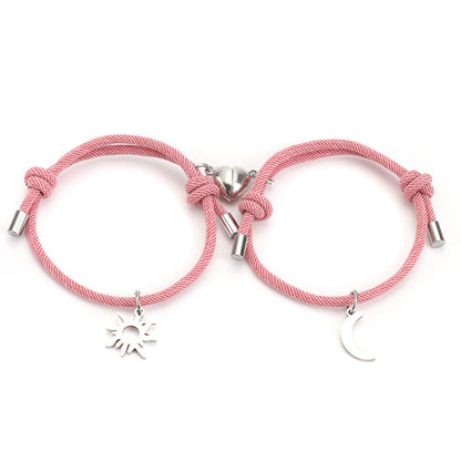 Stainless Steel Titanium Sun And Moon Pendant Couple Bracelet e823f705 d377 46fc 8402 2c85305a68e2