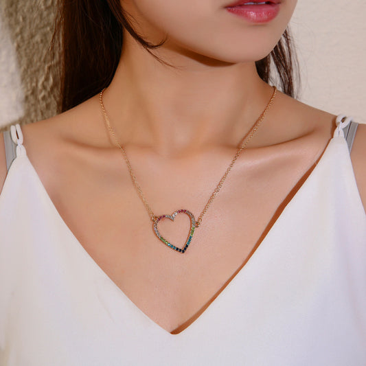 European And American Simple Colored Loving Heart Necklace Ins Fashion Hollowed-out Peach Heart e8354ec3 0397 4525 894b f8b84