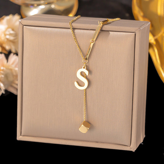 Necklace Ornament Titanium Steel Tassel 26 Letters Female Small Square Pendant Graceful Personality Jewelry e837551a b5e7 441
