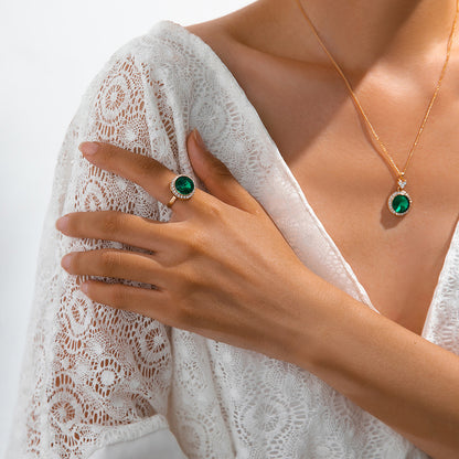 Fashion Simple Water Brick Round Emerald Jewelry Suit e83b9dd6 4560 4d27 af5c fb51a8d2f68a