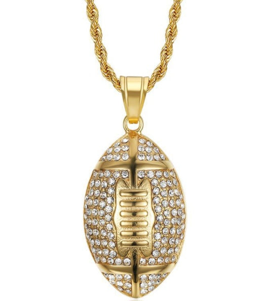 316L stainless steel gym jewelry Gold plated men rugby ball necklace - HD Wireless Product #5