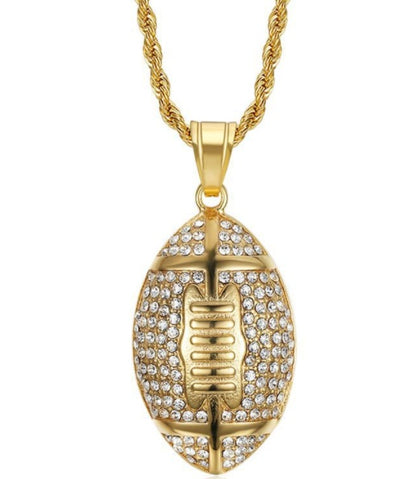 316L stainless steel gym jewelry Gold plated men rugby ball necklace - HD Wireless Product #5