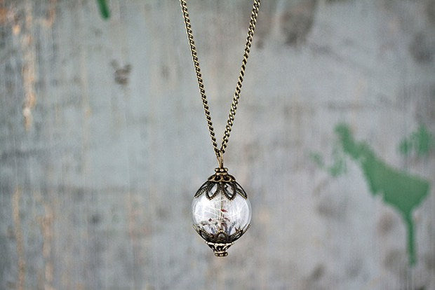 Vintage Handmade Fashion Dandelion Seed Glass Necklace