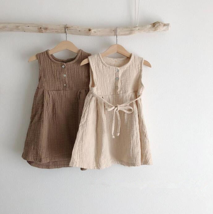 Linen Girls' Sleeveless Lace-up Waist Versatile Versatile Princess Dress e9164db0 93d2 4d47 b41d e4f36e960986