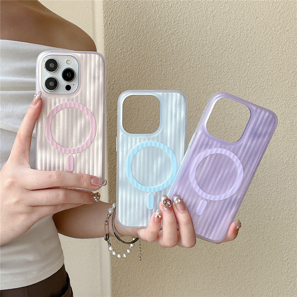 Skin-sensitive Color Corrugated Stripe Magnetic Phone Case - 图片 3
