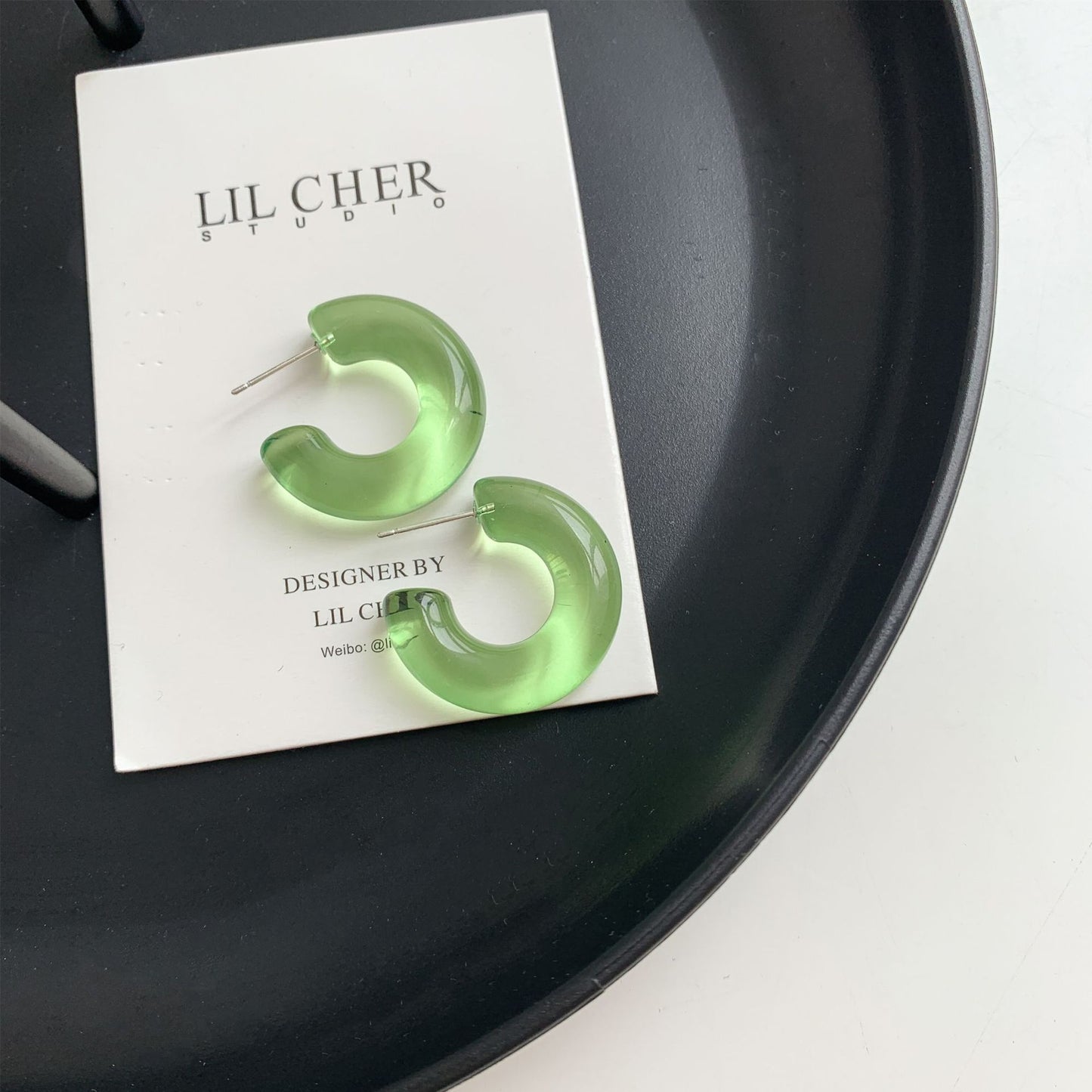 Sterling Silver Needle Transparent Jelly Color C- Shaped Earrings Japanese And Korean Temperamental All-match Face Slimming E