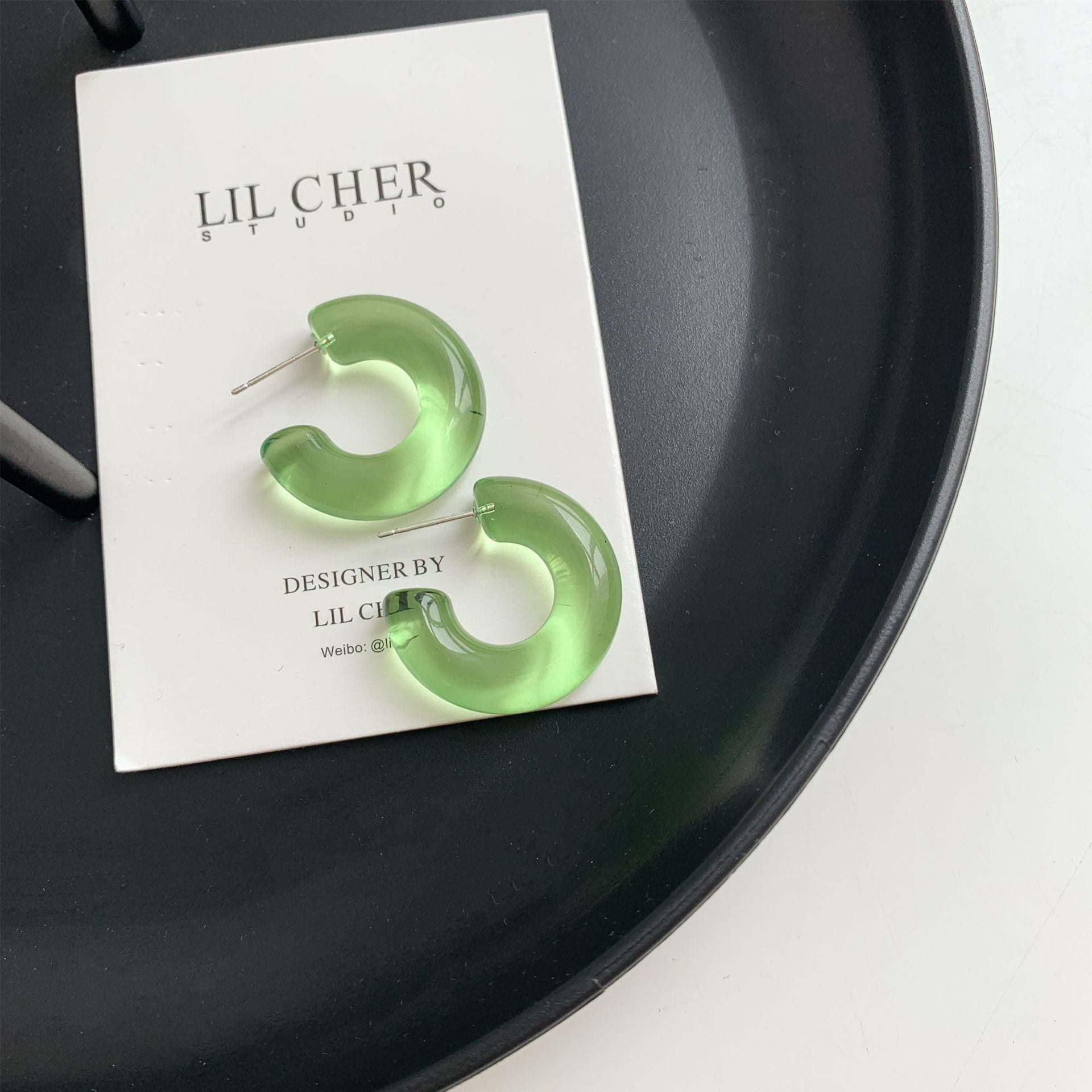 Sterling Silver Needle Transparent Jelly Color C- Shaped Earrings Japanese And Korean Temperamental All-match Face Slimming E