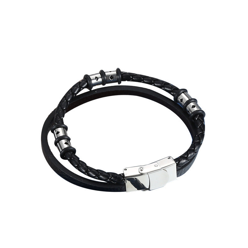 Stainless Steel Woven Leather String Couple Bracelet e931f77f 0db6 4e7e 9228 fba47eeddb1c