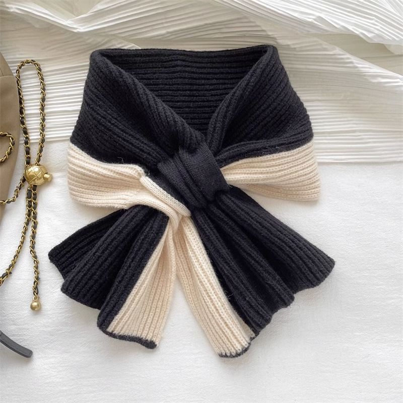 Sweet Color-blocked Knitted Scarf For Women Autumn And Winter Warm Versatile Fashion Scarf For Girls e940210d 6c29 4424 9bca 