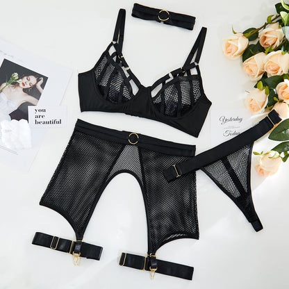 Women's New See-through Mesh Heavy Craft Underwear With Steel Ring Four-piece Set e946d3d4 8d67 4602 bf4b 137c621ed347