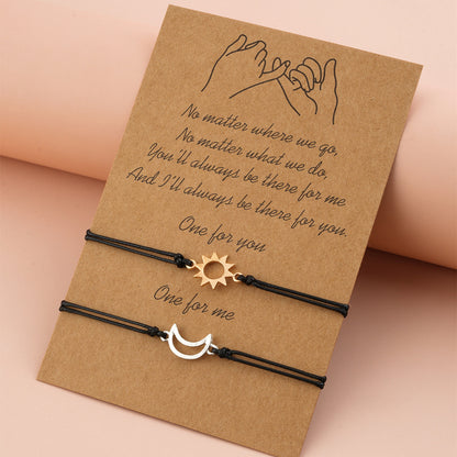 Simple Alloy Sun And Moon Wax Wire Weaving Adjustable Card Lovers Bracelet e9486c5d 59e6 4851 a418 39f7f36168d1