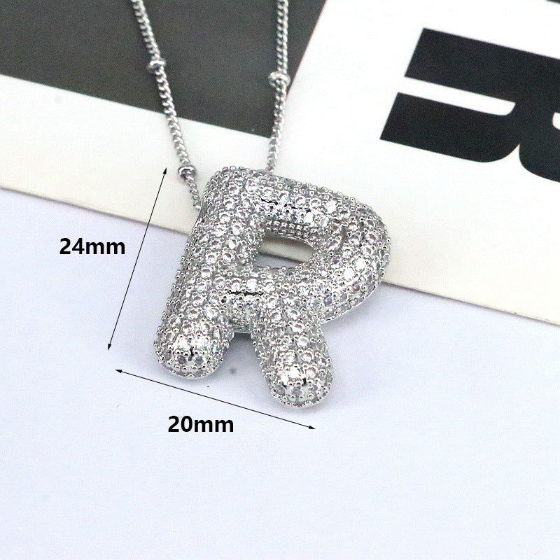 Brass Zircon Bubble Balloon Letter Pendant Necklace For Women e948a1de f5f3 4a7a 8326 9d4196e438e2