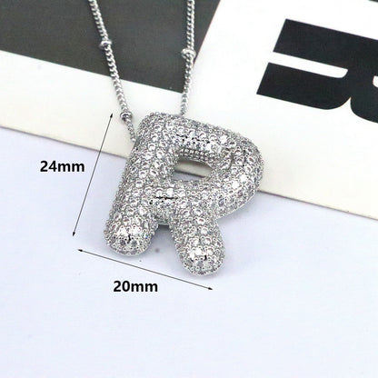 Brass Zircon Bubble Balloon Letter Pendant Necklace For Women e948a1de f5f3 4a7a 8326 9d4196e438e2