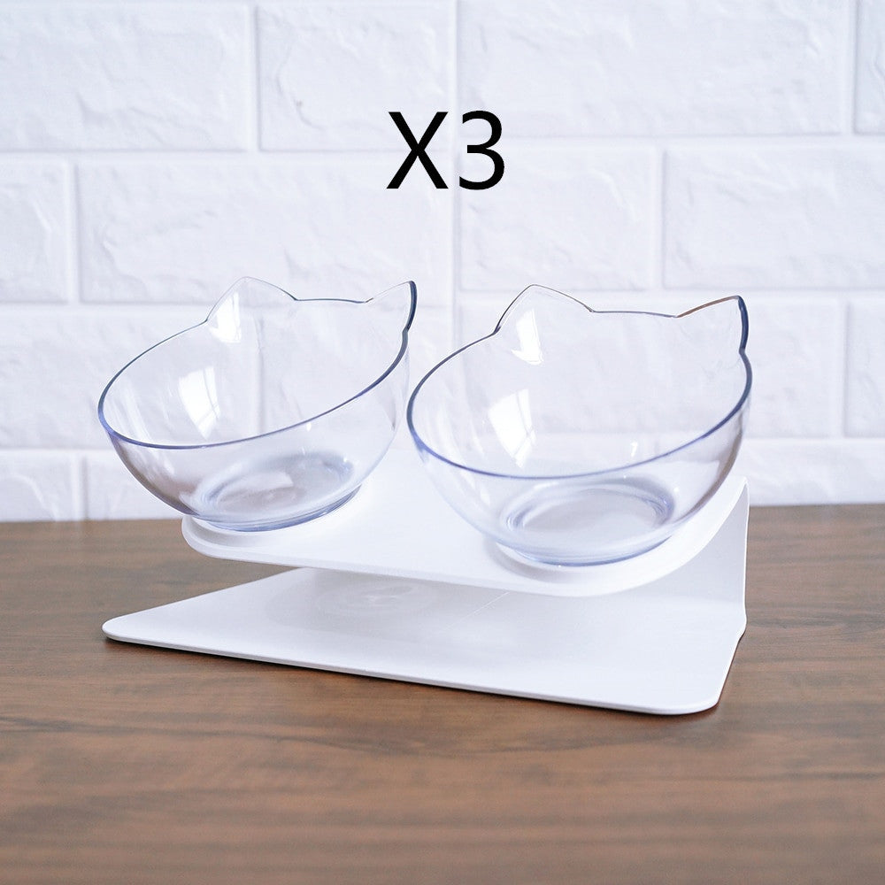 Non Slip Double Cat Bowl With Raised Stand Pet Food Cat Feeder Protect Cervical Vertebra Dog Bowl Transparent Pet Products e9