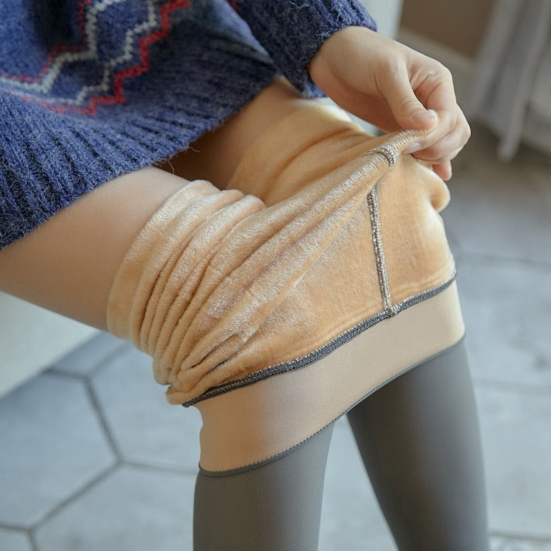Fake Translucent Plus Size Leggings Fleece Lined Tights Fall And Winter Warm Fleece Pantyhose Women Fleece Lined Pantyhose Th