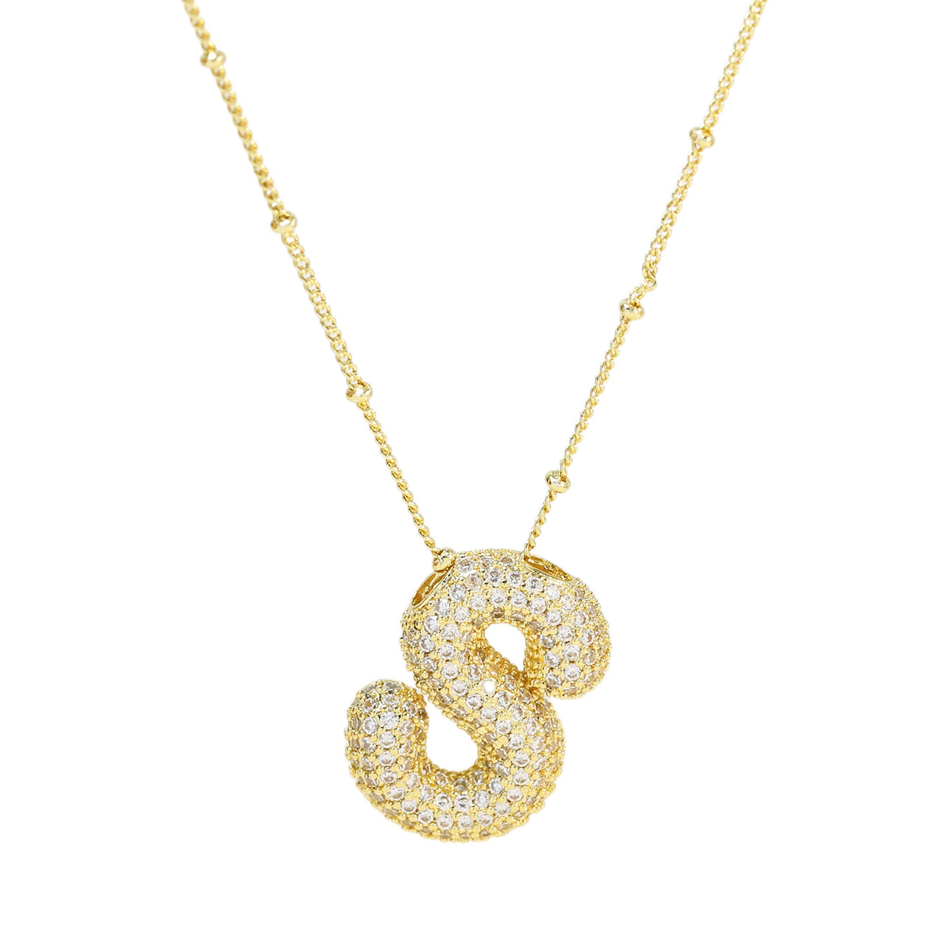 Brass Zircon Bubble Balloon Letter Pendant Necklace For Women e99f62af 23e7 43ea af6c 7ab256faeb50