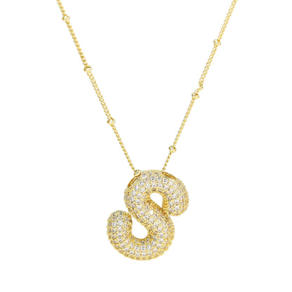Brass Zircon Bubble Balloon Letter Pendant Necklace For Women e99f62af 23e7 43ea af6c 7ab256faeb50