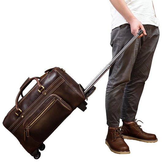 Men's Genuine Leather Trolley Case Retro Leather Travel Bag e9bb0064 dbea 4889 be27 9e9267547210