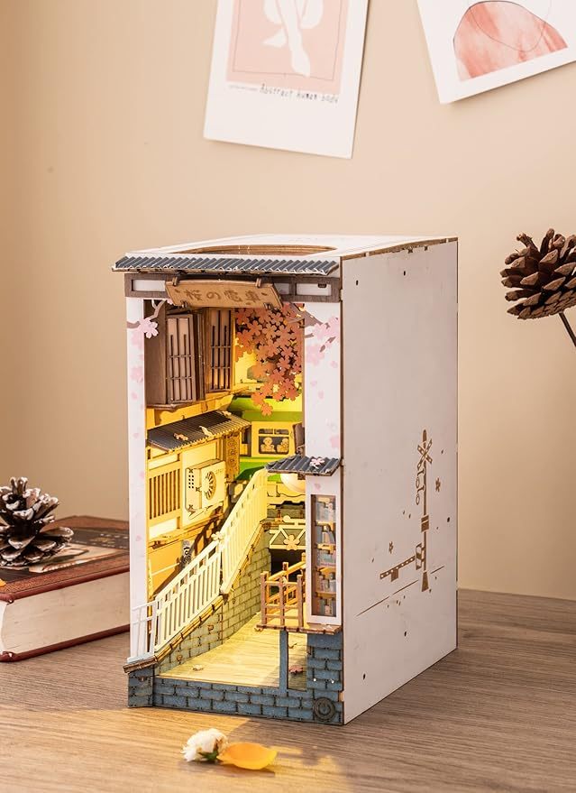 ROBOTIME Rolife DIY Book Nook Kit Bookend Stand Bookshelf Insert Bookcase Miniature Doll House Light 3D Puzzles TGB01-09 e9e1