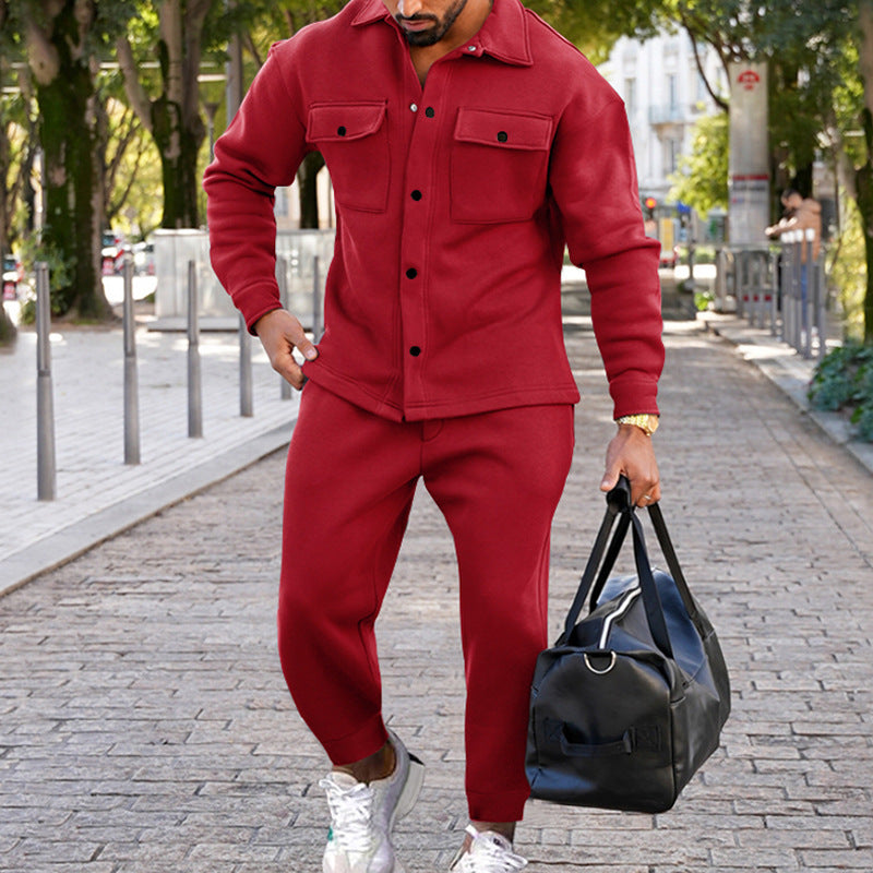 Suede Single-breasted Solid Color Slim Fit Two-piece Suit Men e9fa7d40 0248 4a8f 8c51 85b4999ca052