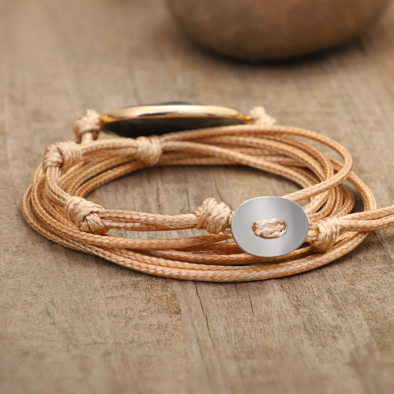Irregular Shining Stone Labradorite Multi Turn Hand-woven Wax Thread Bracelet Hand Rope ea0a94d6 40d9 4a13 973f 717b438026bf