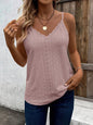 Solid Color V Neck Eyelet Cami Top, Elegant Scallop Trim Sleeveless Top For Spring & Summer, Women's Clothing ea37c35c 51fb 4