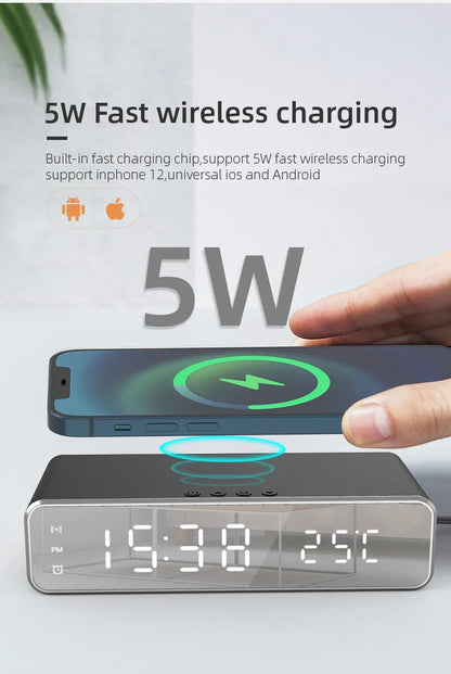 LED Electric Alarm Clock With Wireless Charger Desktop Digital Despertador Thermometer Clock HD Mirror Clock Watch Table Decor