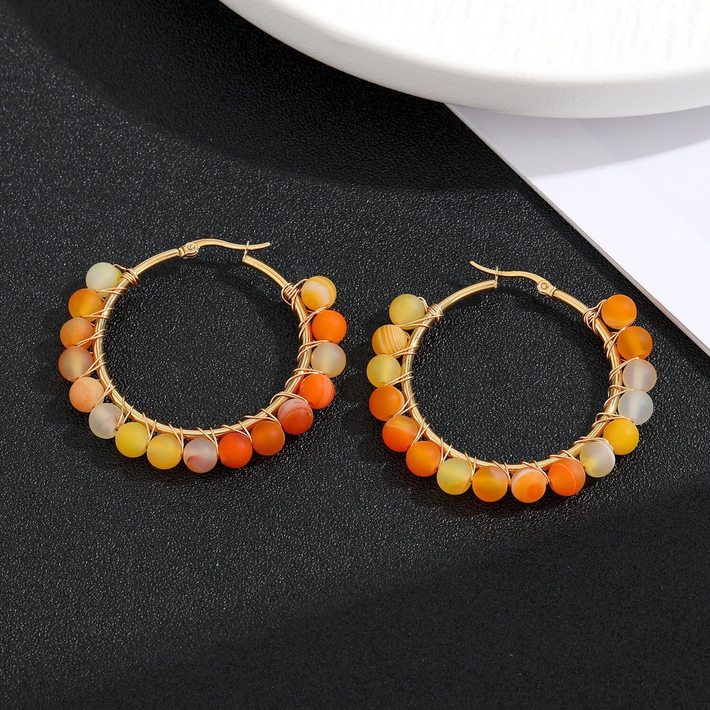 Natural Stone Stainless Steel Winding Earrings ea6d5c7a 98da 4fb5 8699 3fe8b7ac2eeb