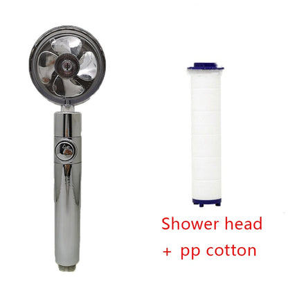 Shower Head Water Saving Flow 360 Degrees Rotating With Small Fan ABS Rain High Pressure Spray Nozzle Bathroom Accessories ea