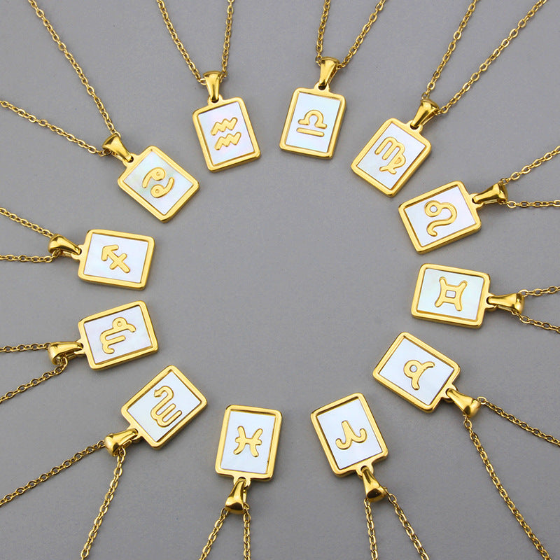 Stainless Steel Square Shell Zodiac Necklace ea9a0e65 64f0 44b8 9a83 871c21b6e5c4