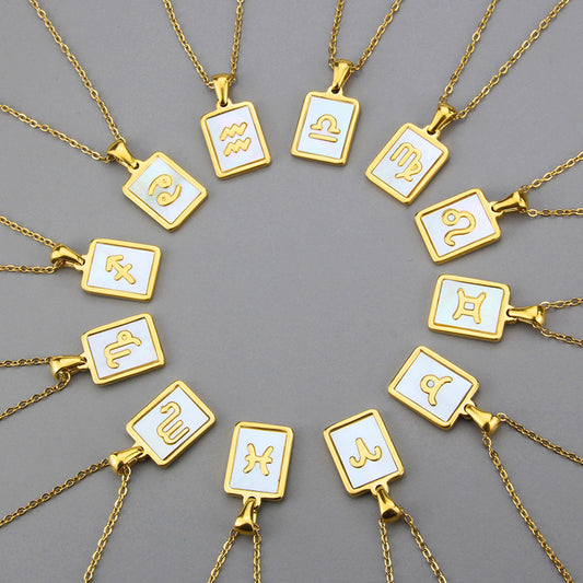 Stainless Steel Square Shell Zodiac Necklace ea9a0e65 64f0 44b8 9a83 871c21b6e5c4