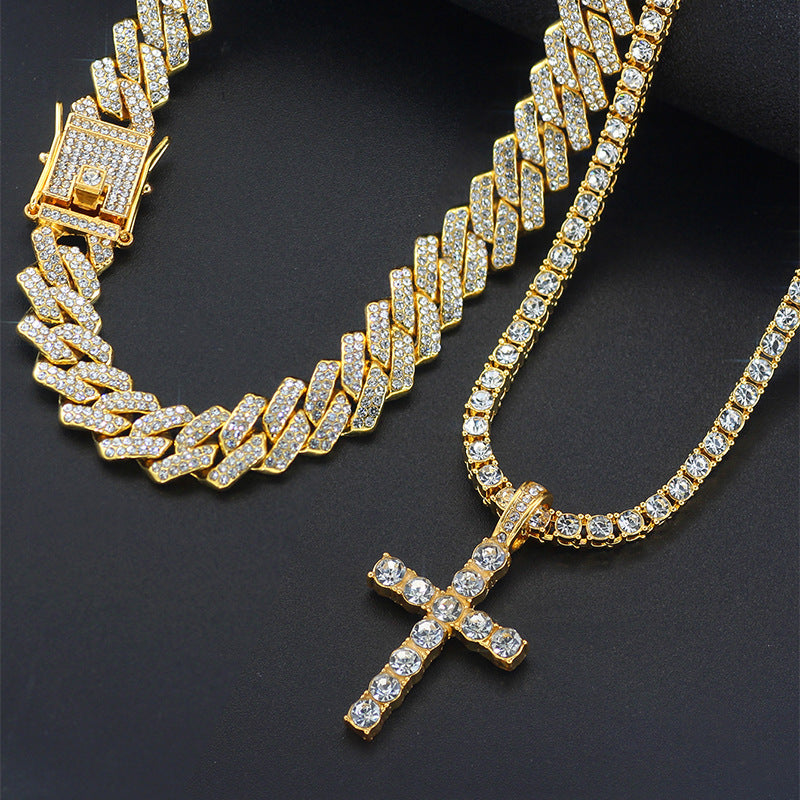 Cross 4.0mm Diamond Studded Single Row Men's Necklace eabe2992 2b77 4a5c b5c3 cfb76c63ba5d