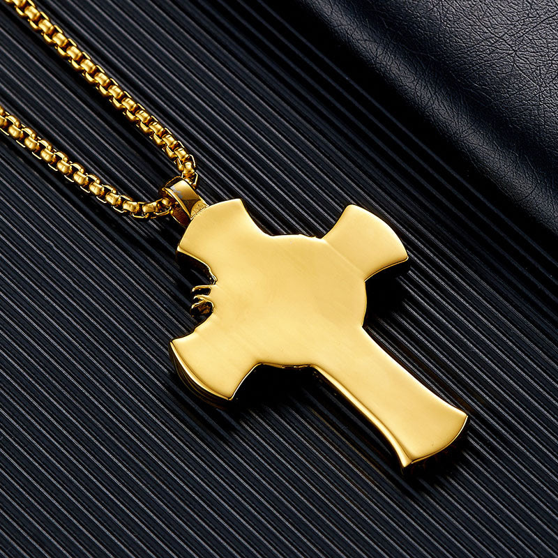 Stainless Steel Cross Shelf Head Pendant Necklace Personality Retro Men