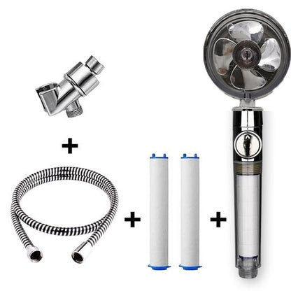 Propeller Driven Shower Head With Stop Button And Cotton Filter Turbocharged High Pressure Handheld Shower Nozzle eac22eb8 e6