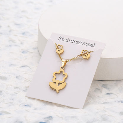 Butterfly Studs Necklace Suit Stainless Steel Geometry eaf3bd87 0753 4b28 a357 dbb068b5f460