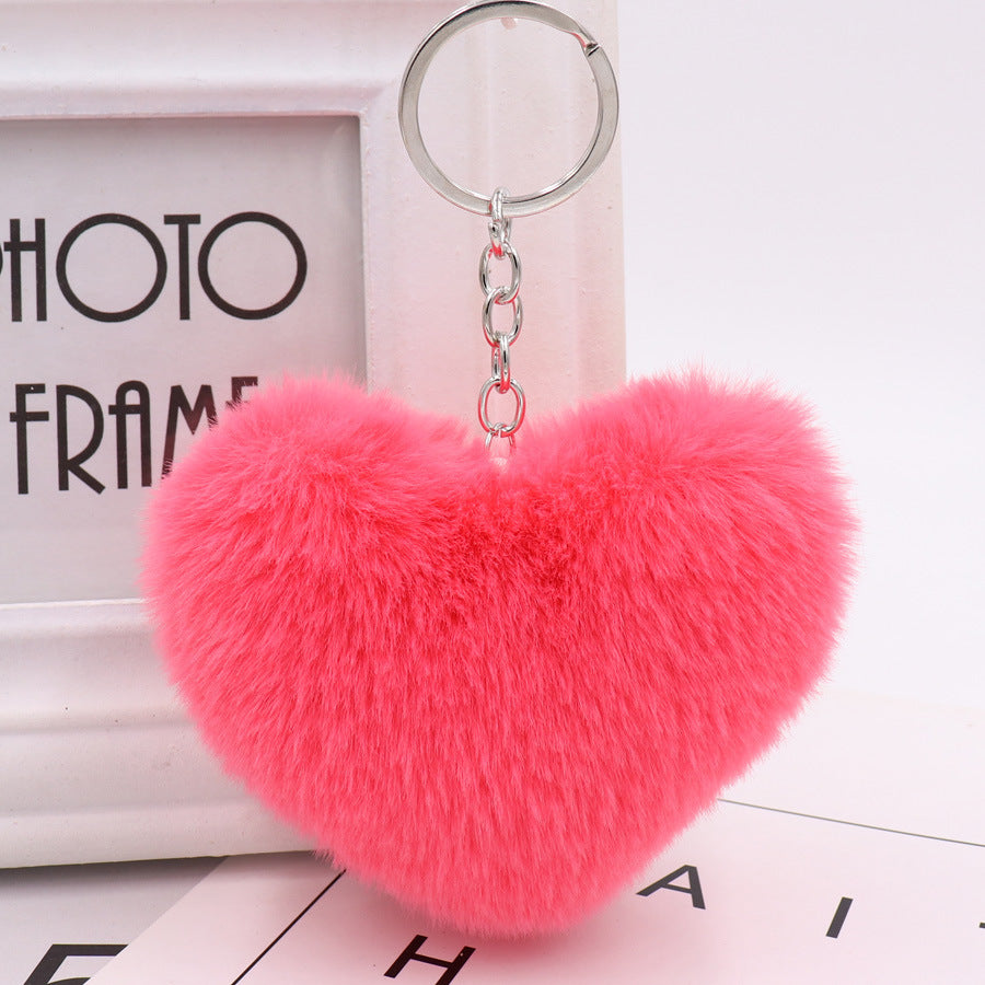 Heart-shaped Fur Ball Keychain Rex Rabbit Plush Car Pendant eb102ef3 1555 420a 926c 3d1d71f8ac5a