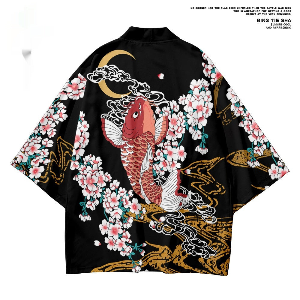 Koi Digital Printing Japanese Harajuku Kimono Robe Cloak Cropped Pants Set eb298658 23af 44d0 a550 fe10b76ed324 fine
