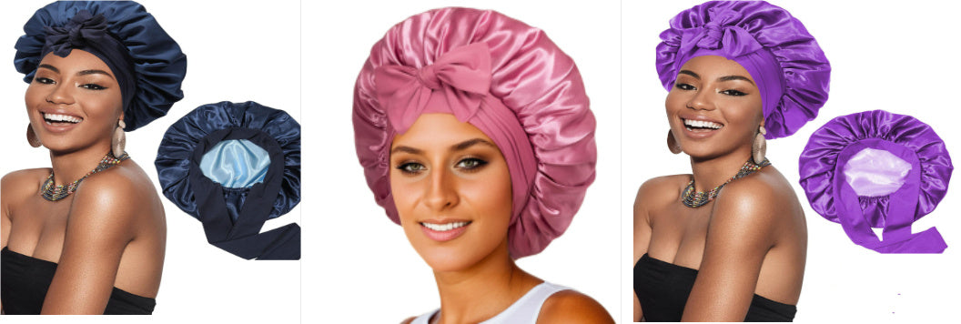 Double-layer Satin Ribbon Round Cap Bow Artificial Silk Beauty Hair Care Wide-brimmed Hat eb382c42 6cc7 4efc adc3 57ee5447a65
