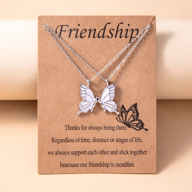 1 Pair Butterfly Pendant Necklace For Women Girls Sisters Friends With Inspirational Friendship Card - HD Wireless Product #9