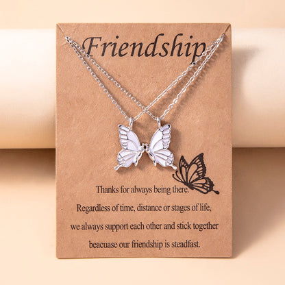 1 Pair Butterfly Pendant Necklace For Women Girls Sisters Friends With Inspirational Friendship Card - HD Wireless Product #9