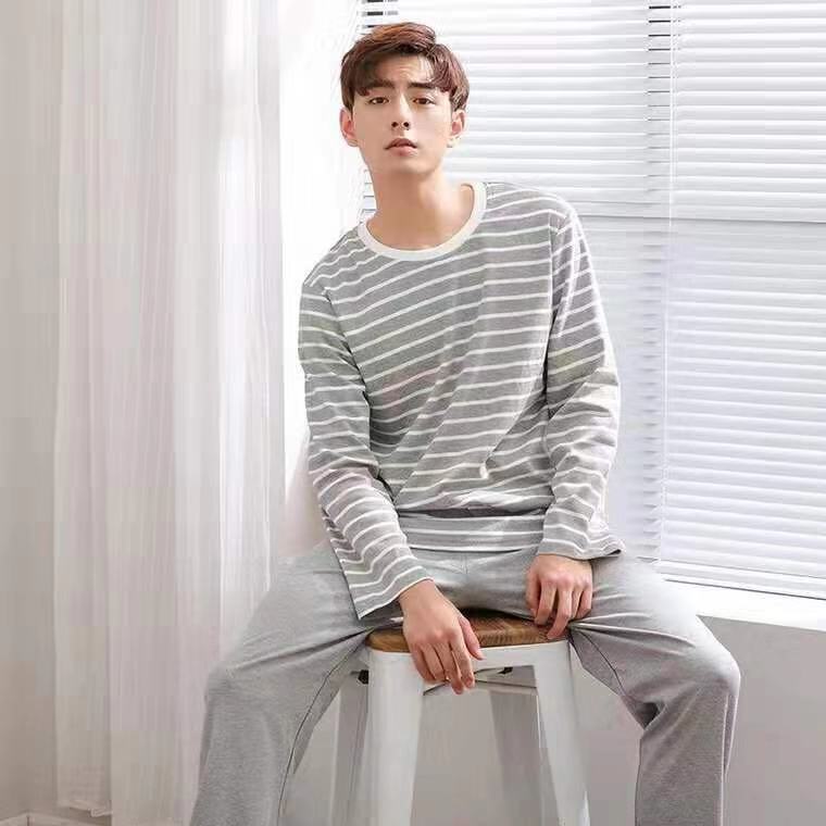 Pajamas Men's Long-sleeved Trousers Spring And Autumn Men's Pajamas Autumn And Winter Thin Plus Size Teenagers Home Wear Two-