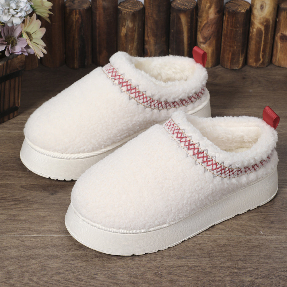 New Ethnic Style Sewing-edge Plush Slippers Winter Indoor Floor Thick-soled Slipper Fashion Outdoor Warm Garden Shoes eb96770