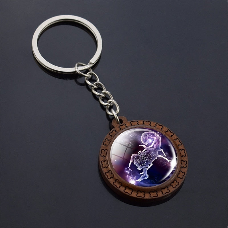 Constellation Keychain Wood Carved Time Gem Pendant eba4d00d b54b 4e69 a348 1ba9c027acf4