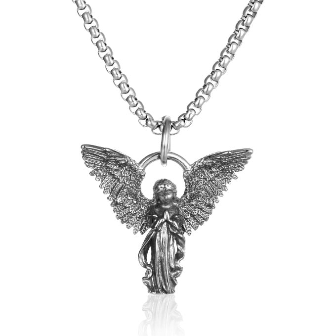 925 Sterling Silver Distressed Little Angel Necklace Cupid Pendant Men Vintage Jewelry - HD Wireless Product #9