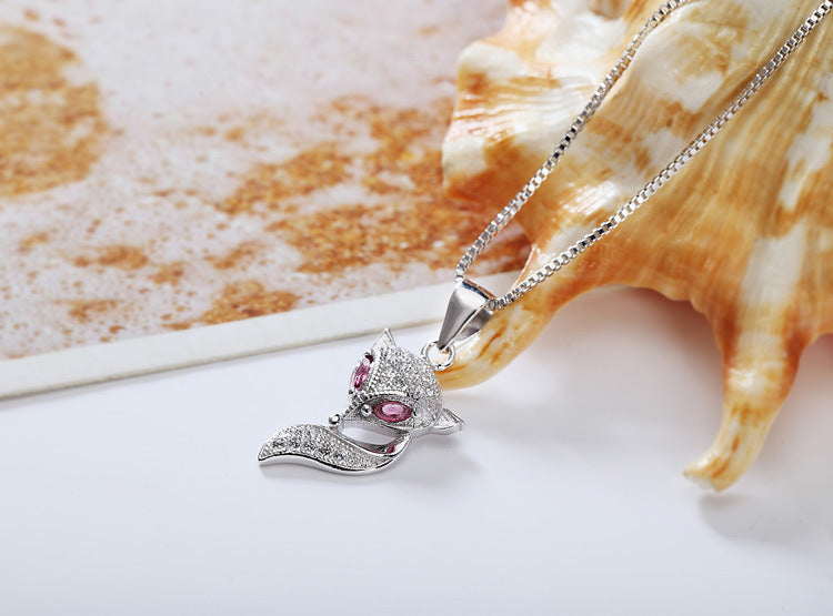 925 Sterling Silver Genuine Micro Inlaid Zircon Fox Pendant - HD Wireless Product #3