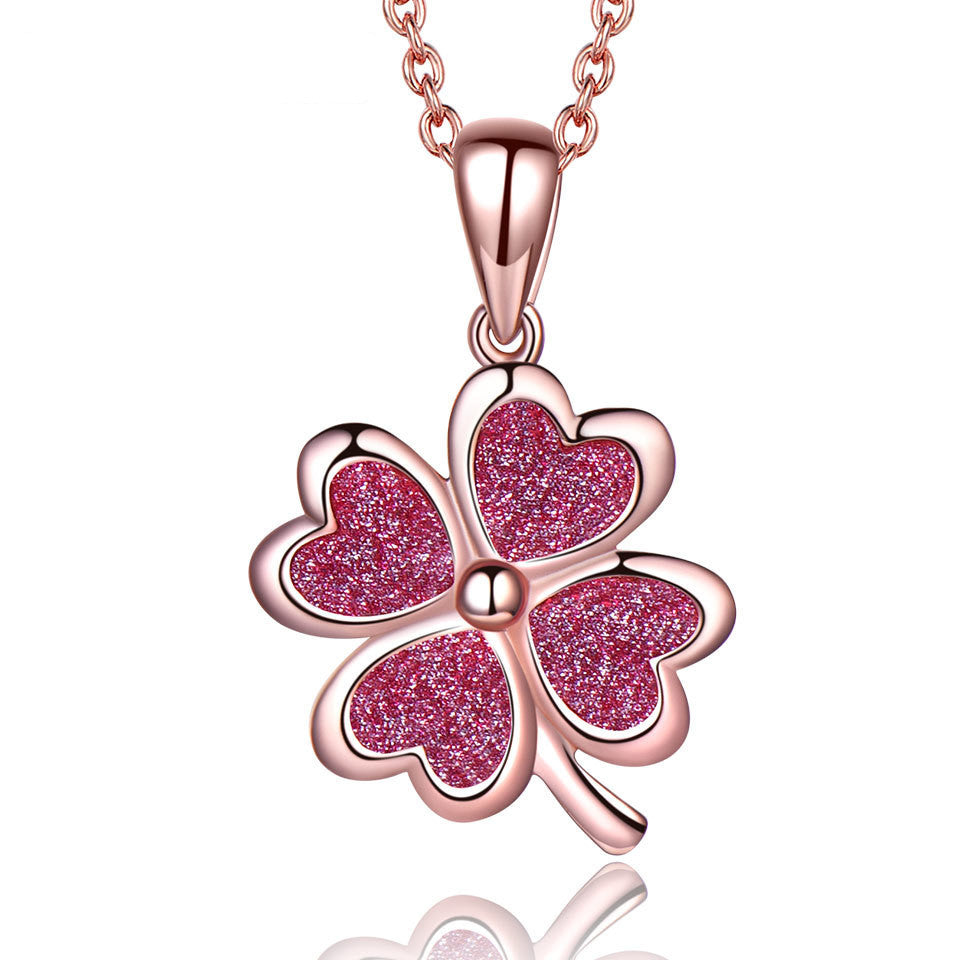 Sterling Silver Necklace Four Leaf Clover Necklace Green Love Flattened Folding Pendant Clavicle Chain Necklace ebdcba8d d2fc