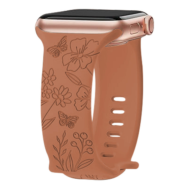 New Laser Carving Embossed Brocade Flower Butterfly Clasp Silicone Strap ebe3580e 2756 4751 bb01 ed94c4720d1b