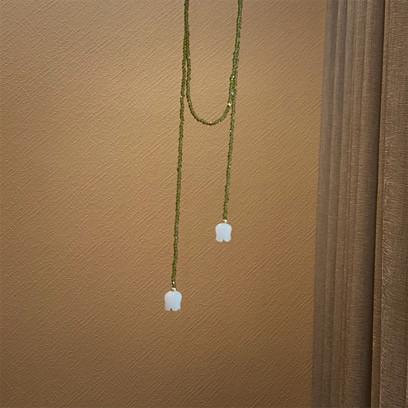 Natural White Jade Lily Olive Green Crystal Winding Necklace ebebe343 900c 467e a58a 6d3e7893bb1a