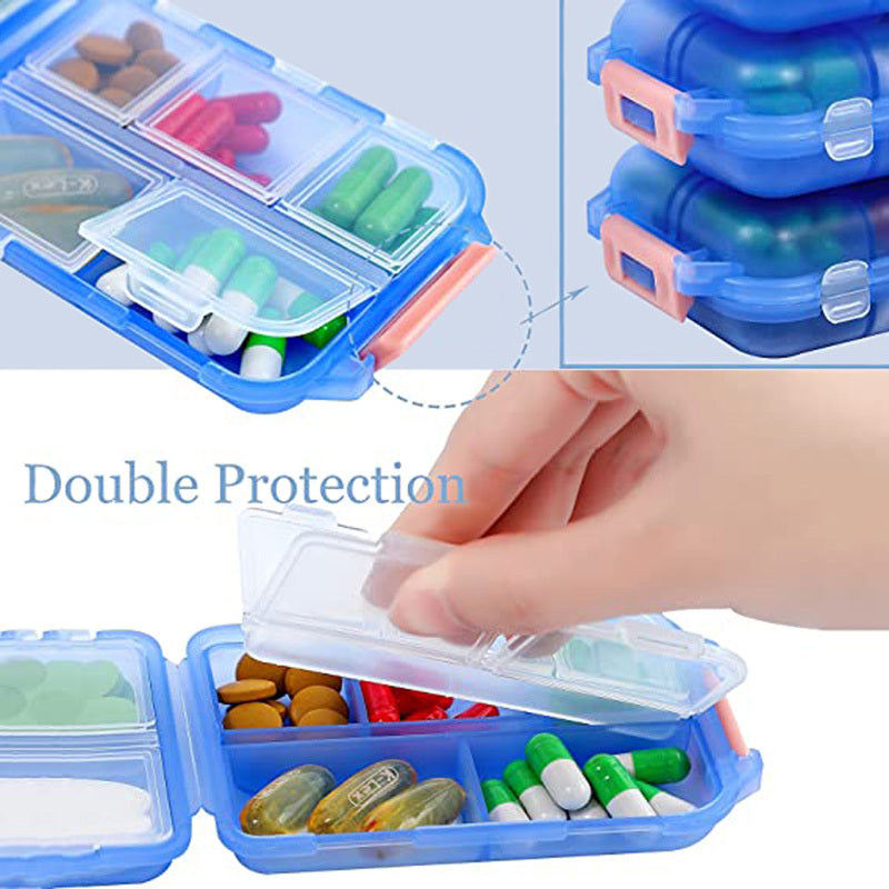 Travel Pill Organizer 10 Grid  Moisture Proof Pills Box For Pocket Purse Daily Pill Case Portable Medicine Vitamin Holder Con