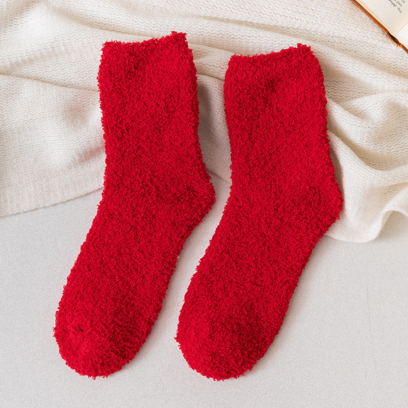 Autumn And Winter Half Velvet Socks Coral Velvet Women's Solid Color Socks Thickened Warm Mid-calf Length Socks ec0879b3 4e36
